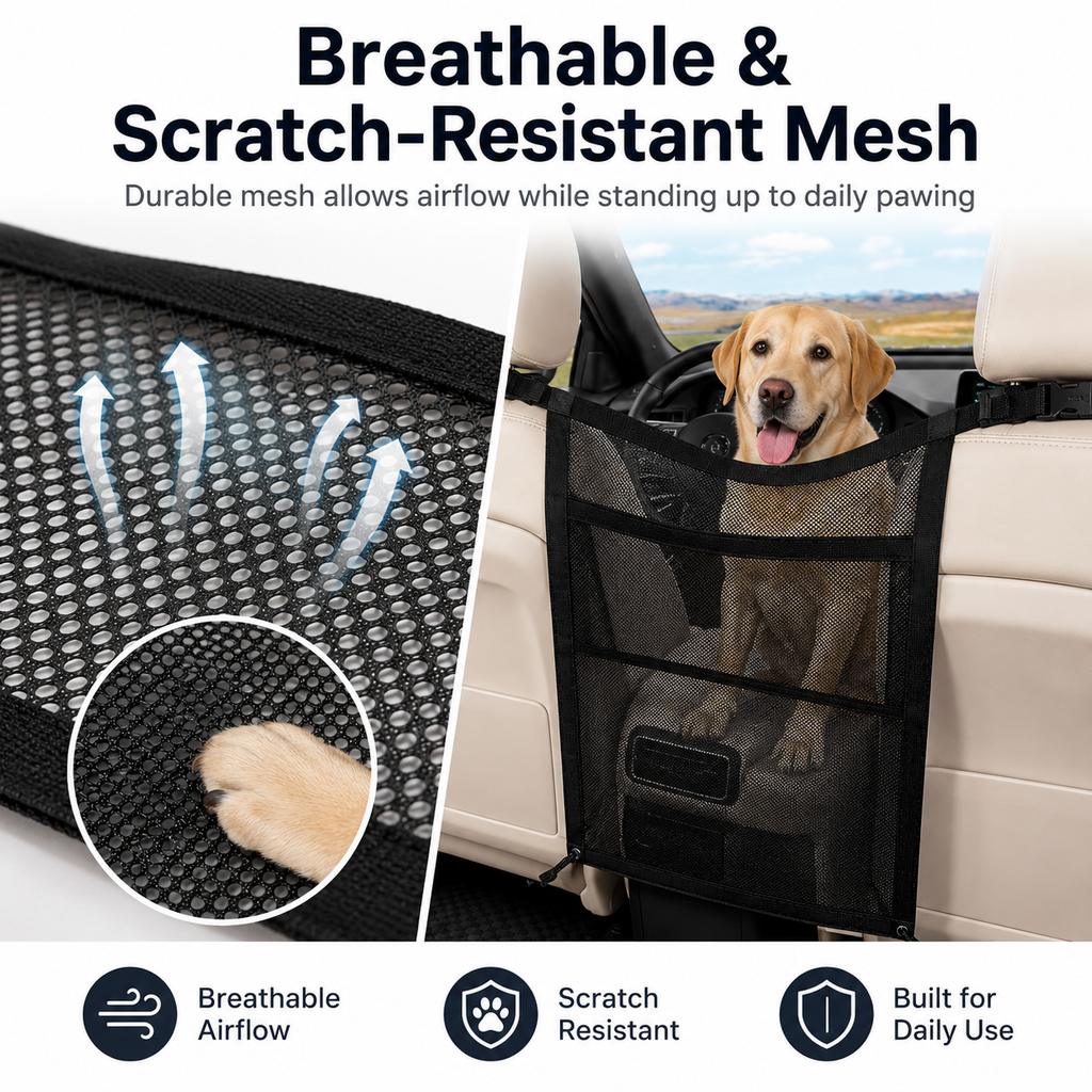Malloren Dog Car Barrier Mesh for Road Trips - Keep Pets in the Back Seat & Help Reduce Driver Distractions
