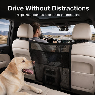 Malloren Dog Car Barrier Mesh for Road Trips - Keep Pets in the Back Seat & Help Reduce Driver Distractions
