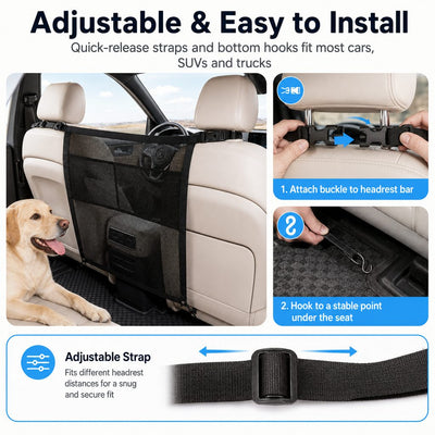 Malloren Dog Car Barrier Mesh for Road Trips - Keep Pets in the Back Seat & Help Reduce Driver Distractions