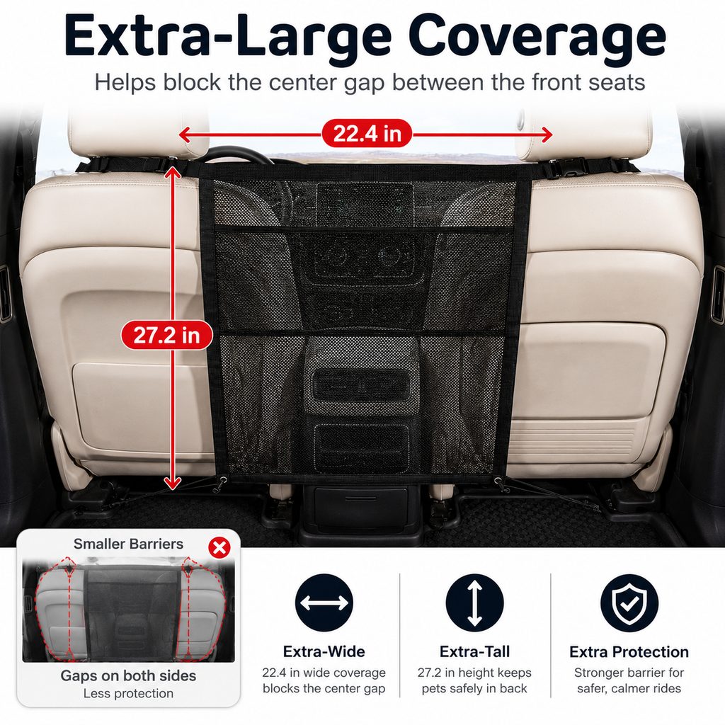 Malloren Dog Car Barrier Mesh for Road Trips - Keep Pets in the Back Seat & Help Reduce Driver Distractions