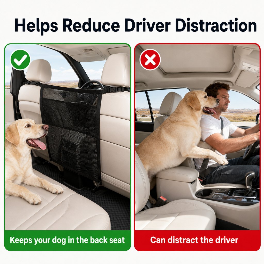 Malloren Dog Car Barrier Mesh for Road Trips - Keep Pets in the Back Seat & Help Reduce Driver Distractions
