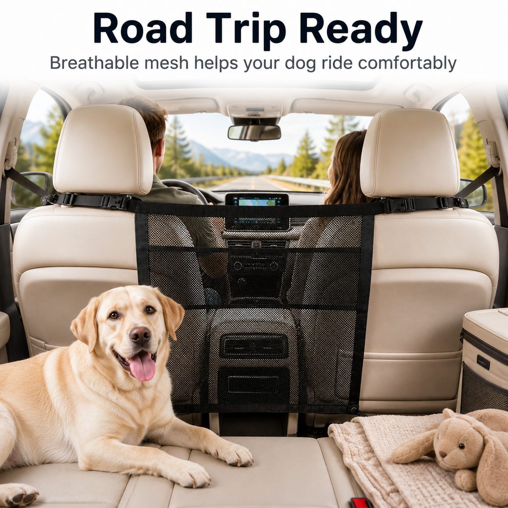 Malloren Dog Car Barrier Mesh for Road Trips - Keep Pets in the Back Seat & Help Reduce Driver Distractions