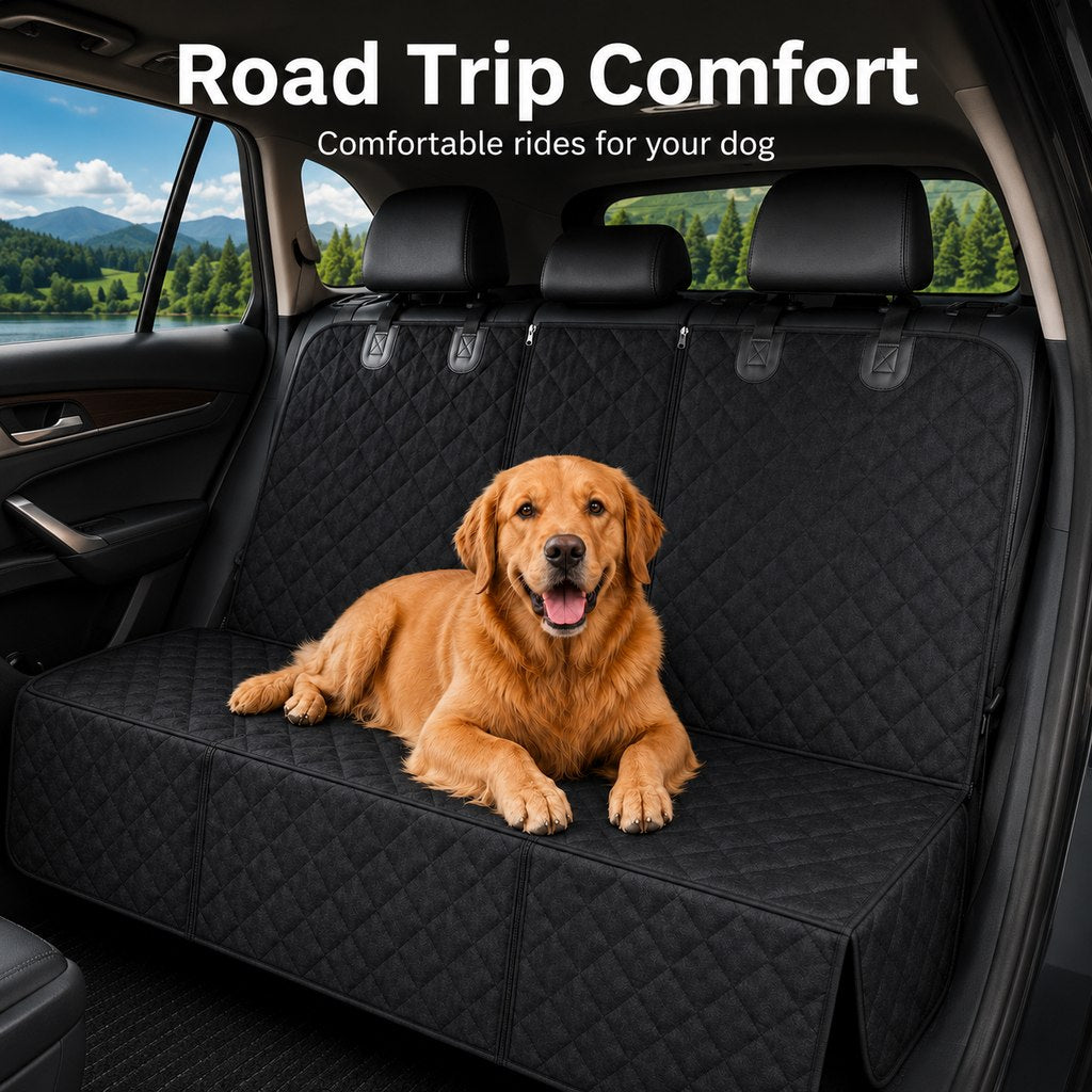 Malloren Waterproof Dog Car Back Seat Cover for Road Trips - Protects from Mud, Fur & Scratches