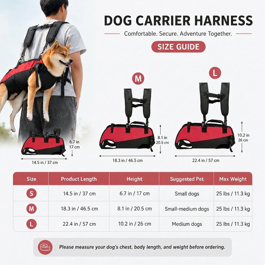 Malloren Hands-Free Dog Carrier Harness Backpack for Walks, Hiking & Travel — Carry Tired Small & Medium Dogs Comfortably