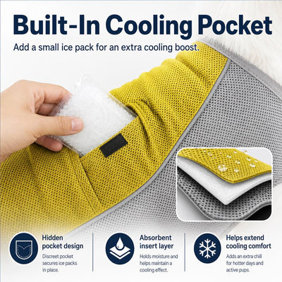 Malloren Water-Activated Dog Cooling Vest for Summer Walks & Hikes - Breathable Heat-Relief Vest with Ice Pack Pocket