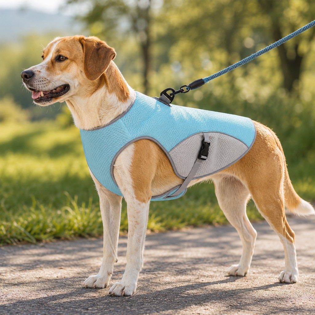 Malloren Dog Cooling Vest for Summer Walks - Wet-to-Cool Lightweight Jacket with Leash Ring for Hot Weather Outdoor Comfort
