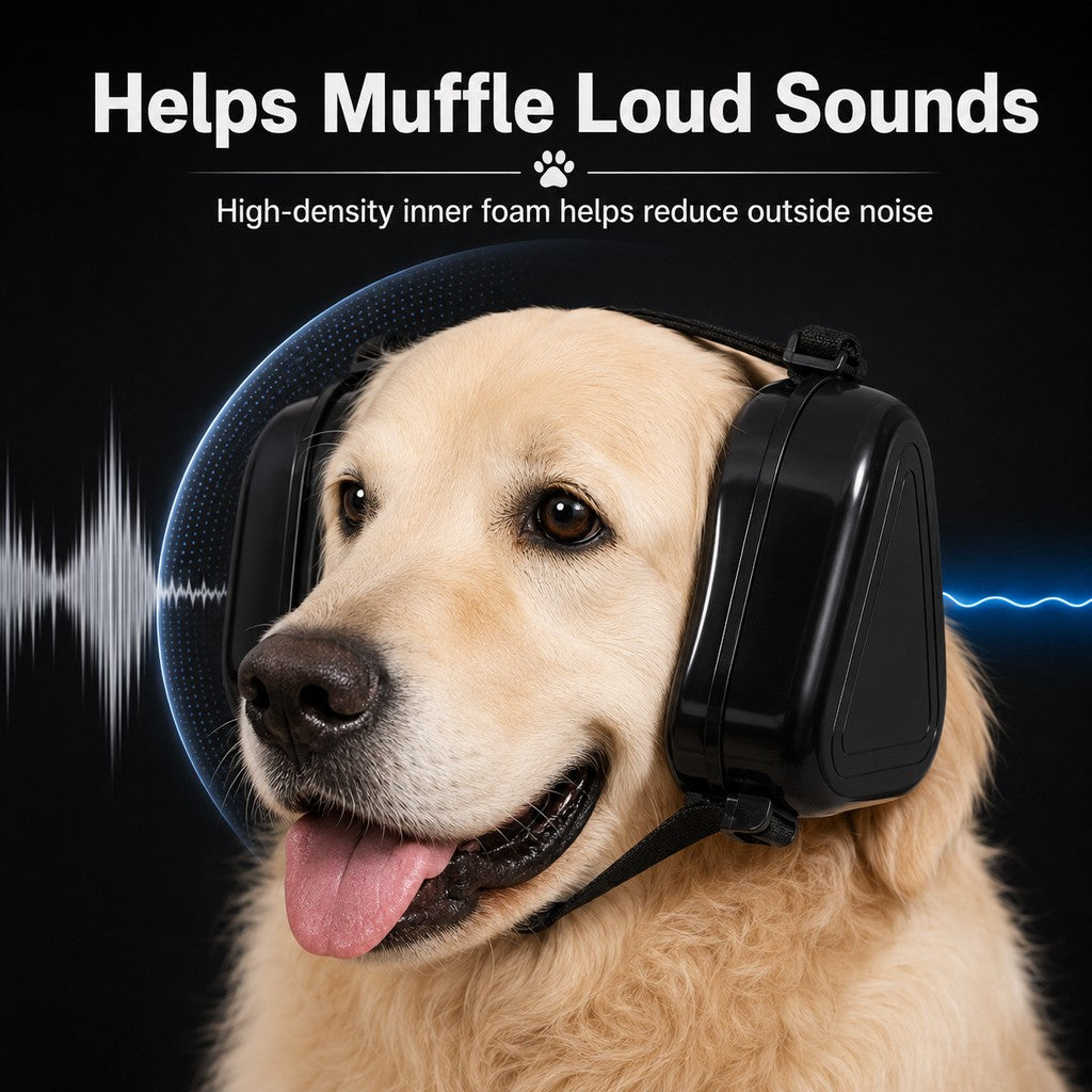 Malloren Dog Noise Reduction Ear Muffs for Fireworks, Thunderstorms & Travel - Adjustable Hearing Protection for Noise-Sensitive Dogs