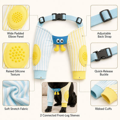 Malloren Padded Dog Elbow Protector Sleeves for Hard Floors - Dual Front-Leg Coverage for Pressure & Rubbing