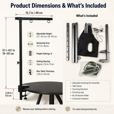 Malloren Adjustable Dog Grooming Arm Kit for At-Home Grooming - Steadier Brushing, Trimming & Nail Care