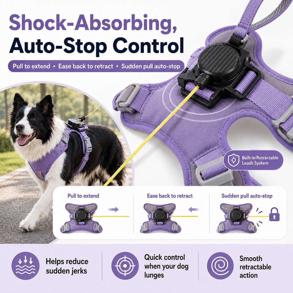 Malloren 2-in-1 No Pull Dog Harness with Built-in Retractable Leash - Safe & Comfortable Control for Daily Walks & Outdoor Adventures