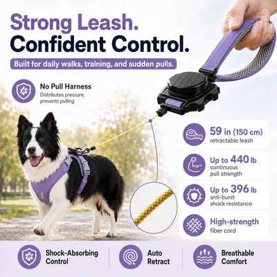 Malloren 2-in-1 No Pull Dog Harness with Built-in Retractable Leash - Safe & Comfortable Control for Daily Walks & Outdoor Adventures