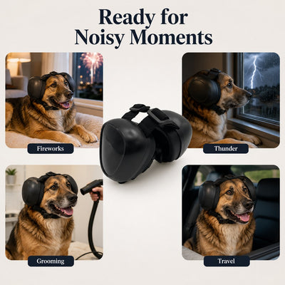 Malloren Dog Noise-Reducing Ear Muffs for Fireworks, Thunderstorms & Grooming - Adjustable Anxiety Comfort Ear Protection for Medium & Large Dogs