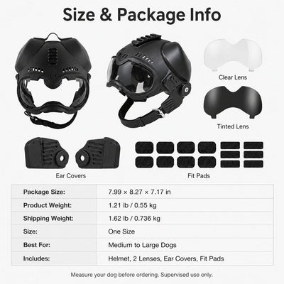 Malloren K9 Tactical-Style Dog Helmet with Goggles for Hiking & Outdoor Training - Helps Shield Eyes from Wind, Dust & Trail Debris