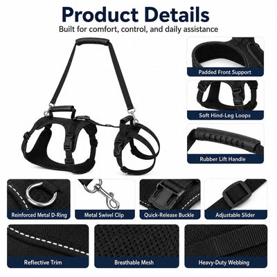 Malloren Full-Body Dog Lift Harness for Large Dogs - Front & Rear Mobility Support for Stairs, Car Ramps and Weak Hind Legs