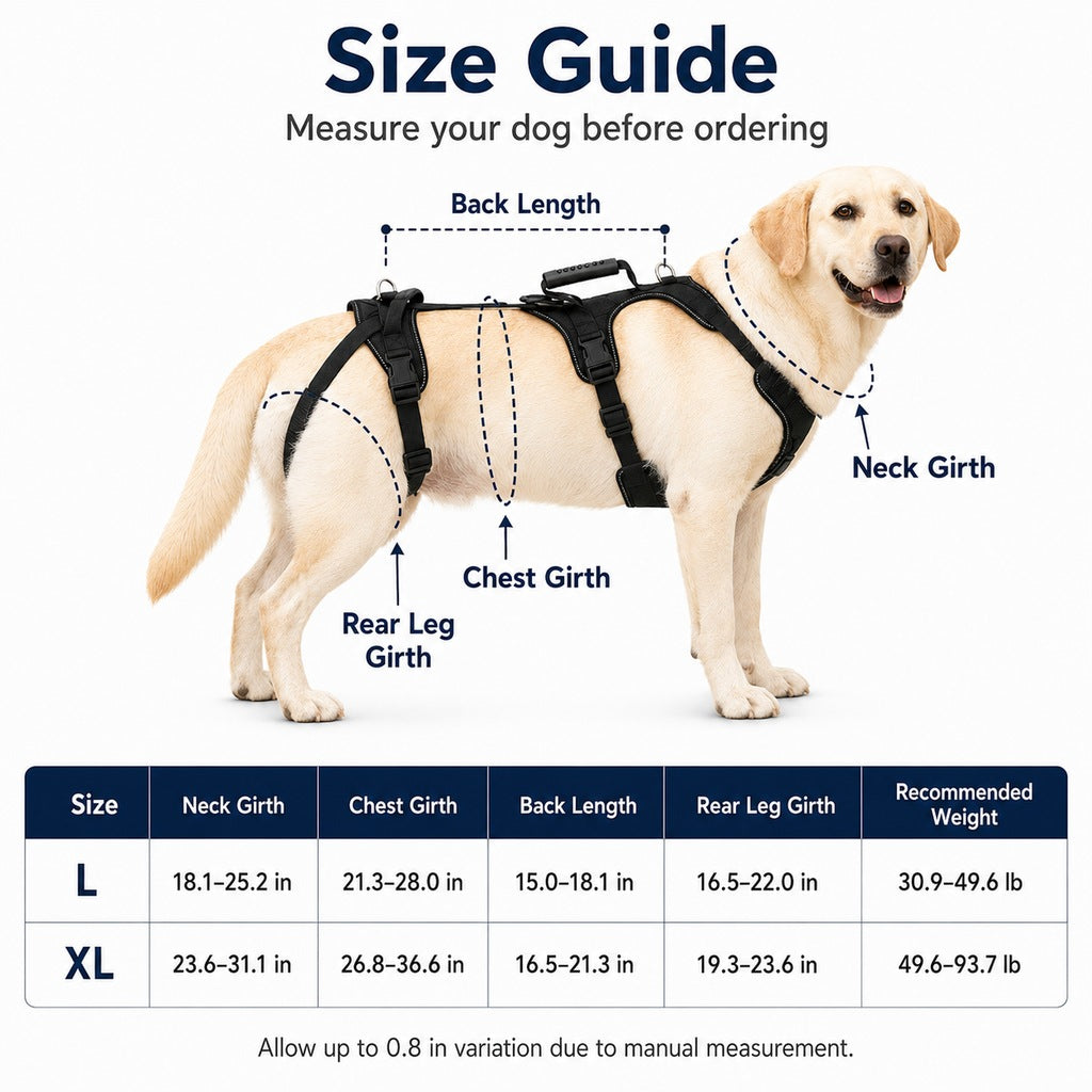 Malloren Full-Body Dog Lift Harness for Large Dogs - Front & Rear Mobility Support for Stairs, Car Ramps and Weak Hind Legs