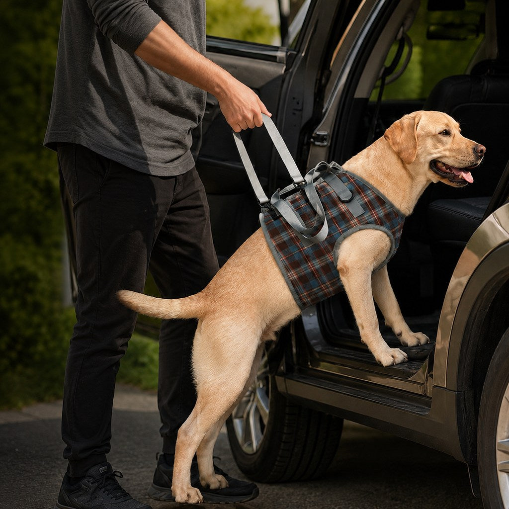 Malloren Dog Mobility Support Harness for Stairs & Cars - Front or Rear Lift Assist for Weak Legs