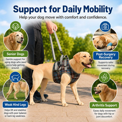Malloren Dog Mobility Support Harness for Stairs & Cars - Front or Rear Lift Assist for Weak Legs