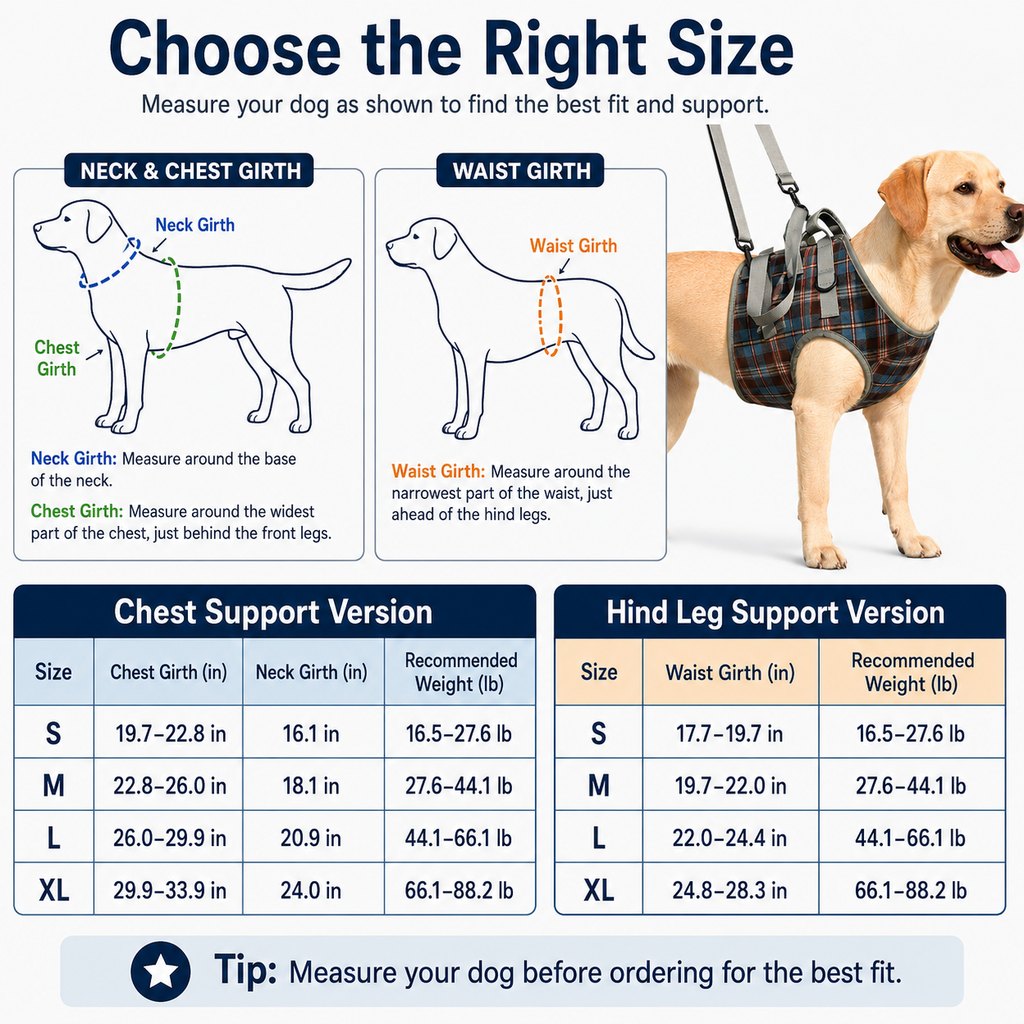 Malloren Dog Mobility Support Harness for Stairs & Cars - Front or Rear Lift Assist for Weak Legs