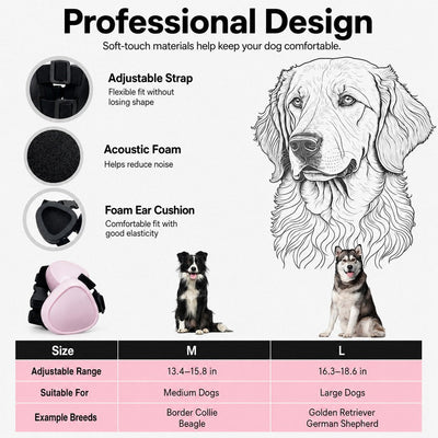 Malloren Dog Noise-Reducing Ear Muffs for Fireworks, Thunderstorms & Grooming - Adjustable Anxiety Comfort Ear Protection for Medium & Large Dogs