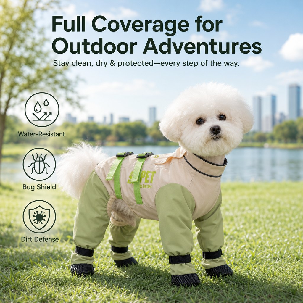 Malloren Dog Outdoor Protection Suit – Keep Fur Cleaner from Grass, Dirt, Bugs & Wet Ground During Walks