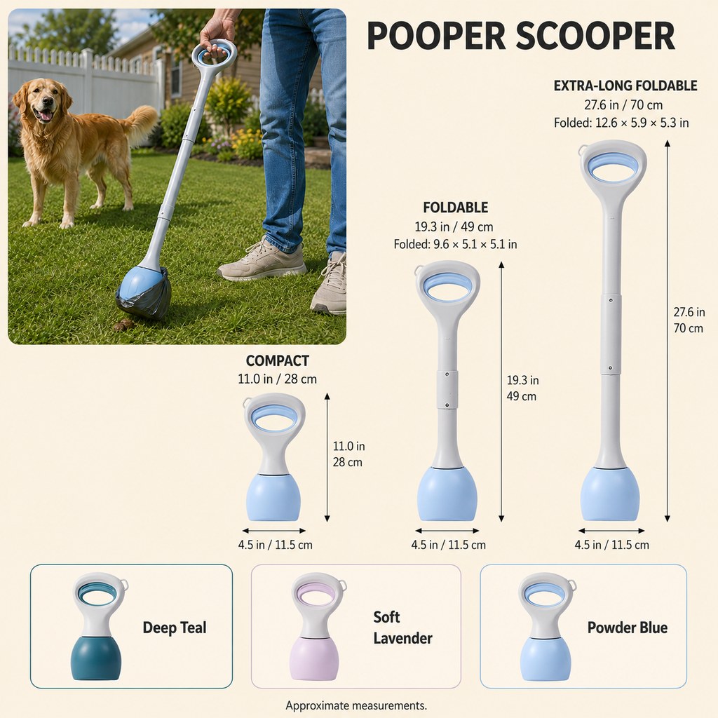 Malloren Dog Pooper Scooper for Walks & Yard Cleanup - Bag-Lined Claw with 3 Handle Lengths for Less-Contact Pickup