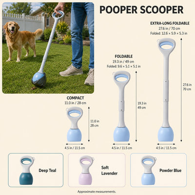 Malloren Dog Pooper Scooper for Walks & Yard Cleanup - Bag-Lined Claw with 3 Handle Lengths for Less-Contact Pickup