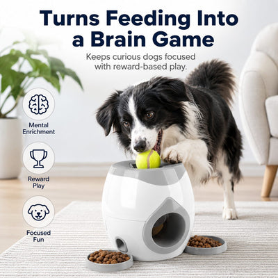 Malloren Ball-Activated Dog Puzzle Feeder for Indoor Play & Slow Eating - Interactive Treat Dispenser Toy with Tennis Balls, Side Trays & Scoop