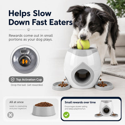 Malloren Ball-Activated Dog Puzzle Feeder for Indoor Play & Slow Eating - Interactive Treat Dispenser Toy with Tennis Balls, Side Trays & Scoop
