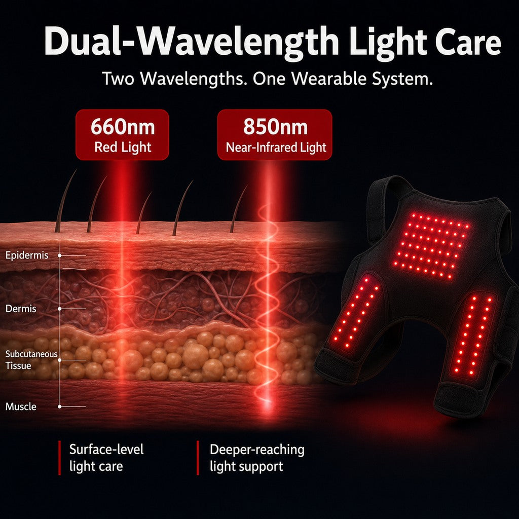 Malloren Wearable red light therapy sleeve for dogs, used for home care of the lower back and hind legs/hips.