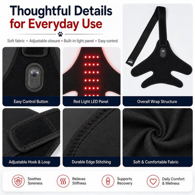 Malloren Red light therapy leg brace for dogs, suitable for senior and active dogs, provides comfort and support for hind legs during activity.