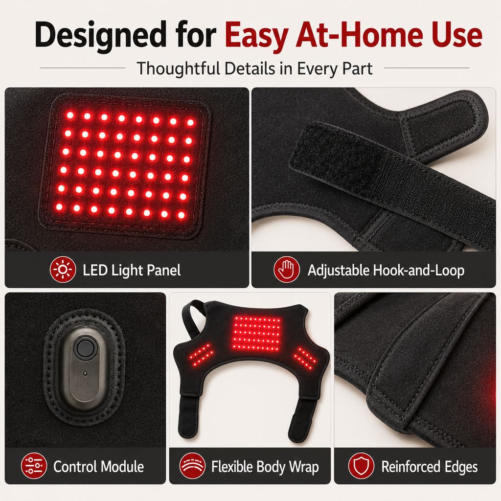 Malloren Wearable red light therapy sleeve for dogs, used for home care of the lower back and hind legs/hips.