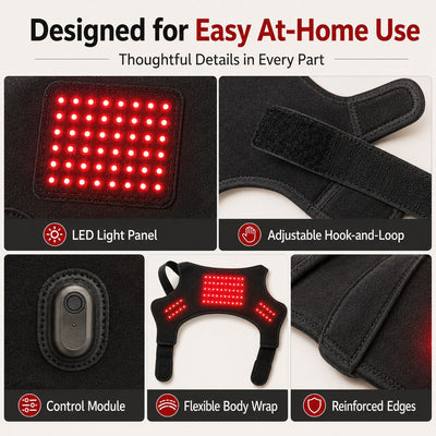 Malloren Wearable red light therapy sleeve for dogs, used for home care of the lower back and hind legs/hips.