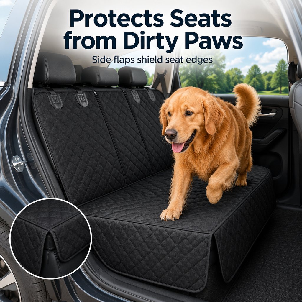 Malloren Waterproof Dog Car Back Seat Cover for Road Trips - Protects from Mud, Fur & Scratches