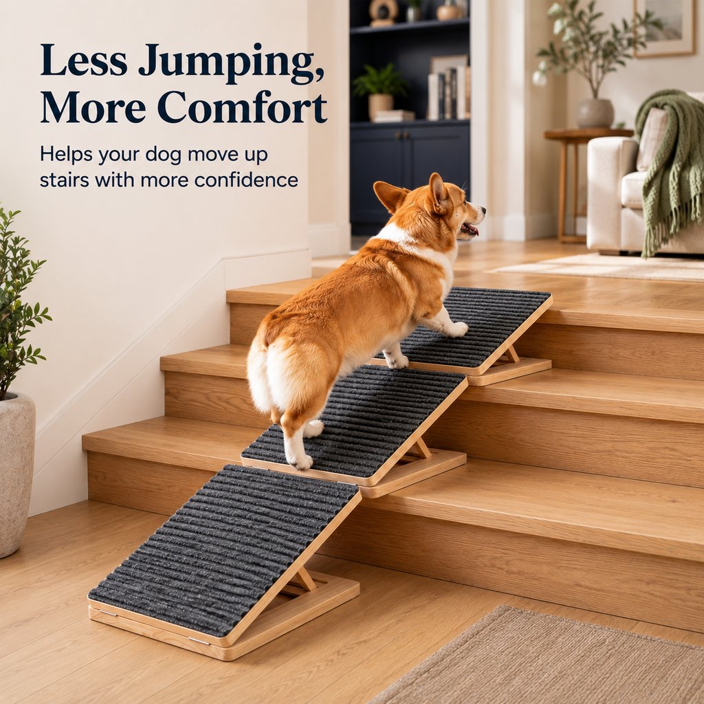 Malloren Foldable Wooden Dog Stairs for Small Dogs - Non-Slip Pet Ramp for Sofa, Bed & Indoor Steps
