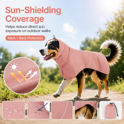 Malloren Hooded Dog Sun & Rain Cape for Summer Walks - Lightweight Neck-to-Back Coverage for Drizzle, Wind & Sunny Outdoor Days