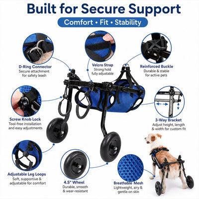Malloren Adjustable Rear Leg Dog Wheelchair for Daily Walks - Mobility Support Cart for Small Dogs with Weak Back Legs
