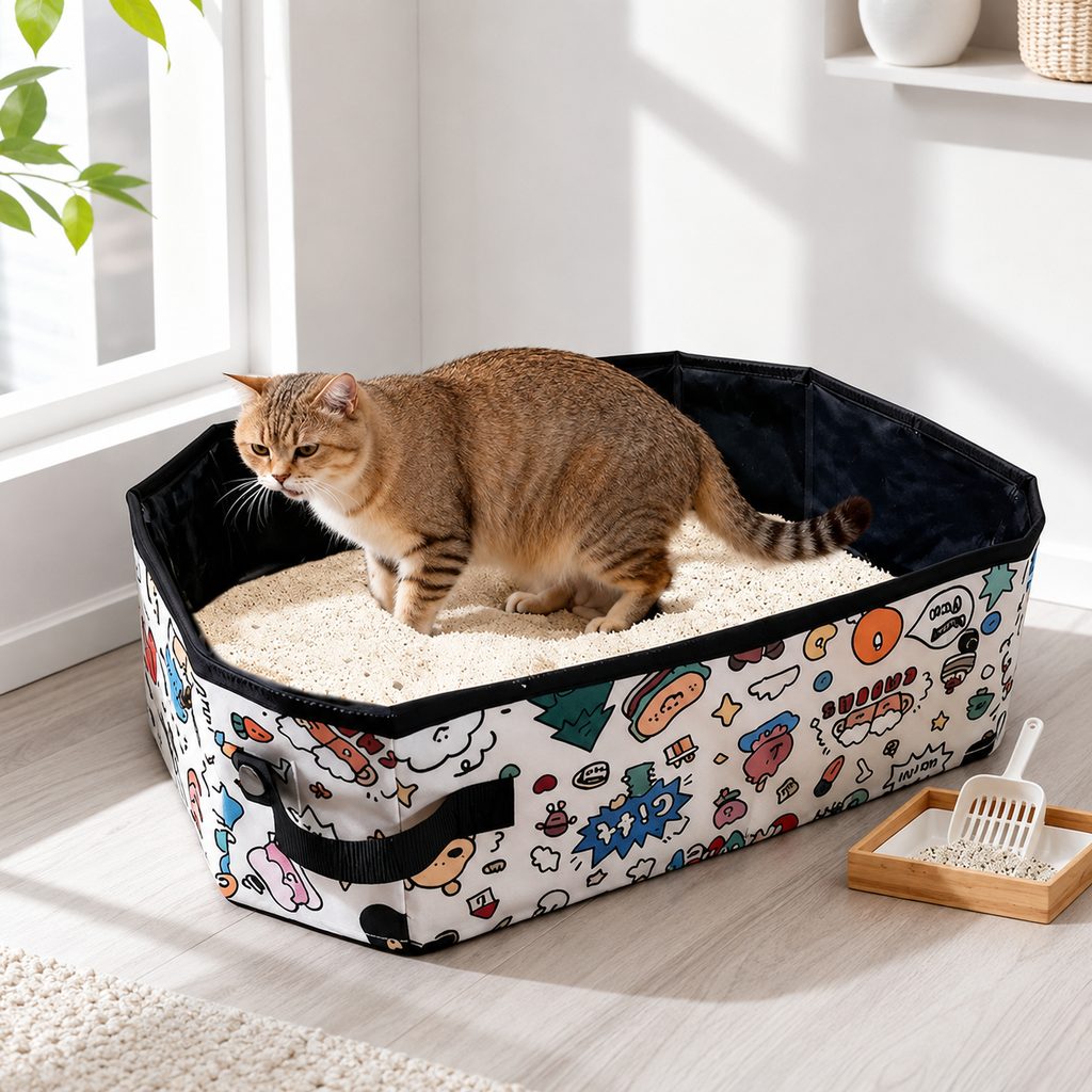 Malloren Portable Foldable Cat Litter Box for Road Trips, Hotels & RV Travel - Reusable Waterproof Travel Cat Toilet to Stop Leaks & Save Space
