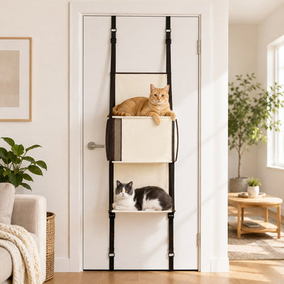 Malloren 3-Tier Door-Mounted Hanging Cat Tree for Apartments – Foldable Space-Saving Cat Climber & Lounge