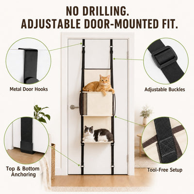 Malloren 3-Tier Door-Mounted Hanging Cat Tree for Apartments – Foldable Space-Saving Cat Climber & Lounge