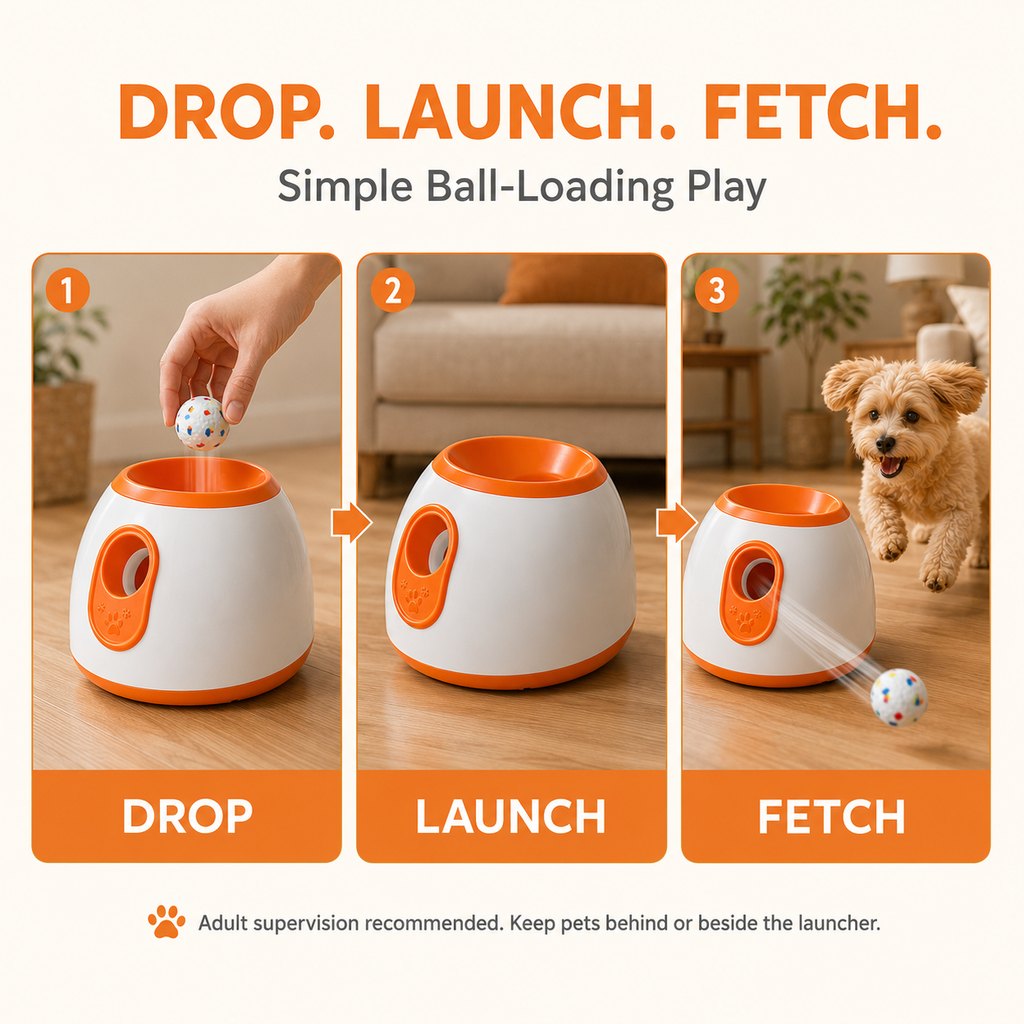 Malloren Mini Automatic Dog Ball Launcher for Small Dogs - Less Manual Throwing for Indoor & Backyard Fetch