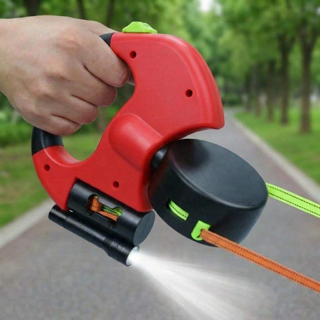 Malloren Dual Dog Leash – 360° Tangle-Free Retractable with LED Light & Built-In Poop Bag Holder