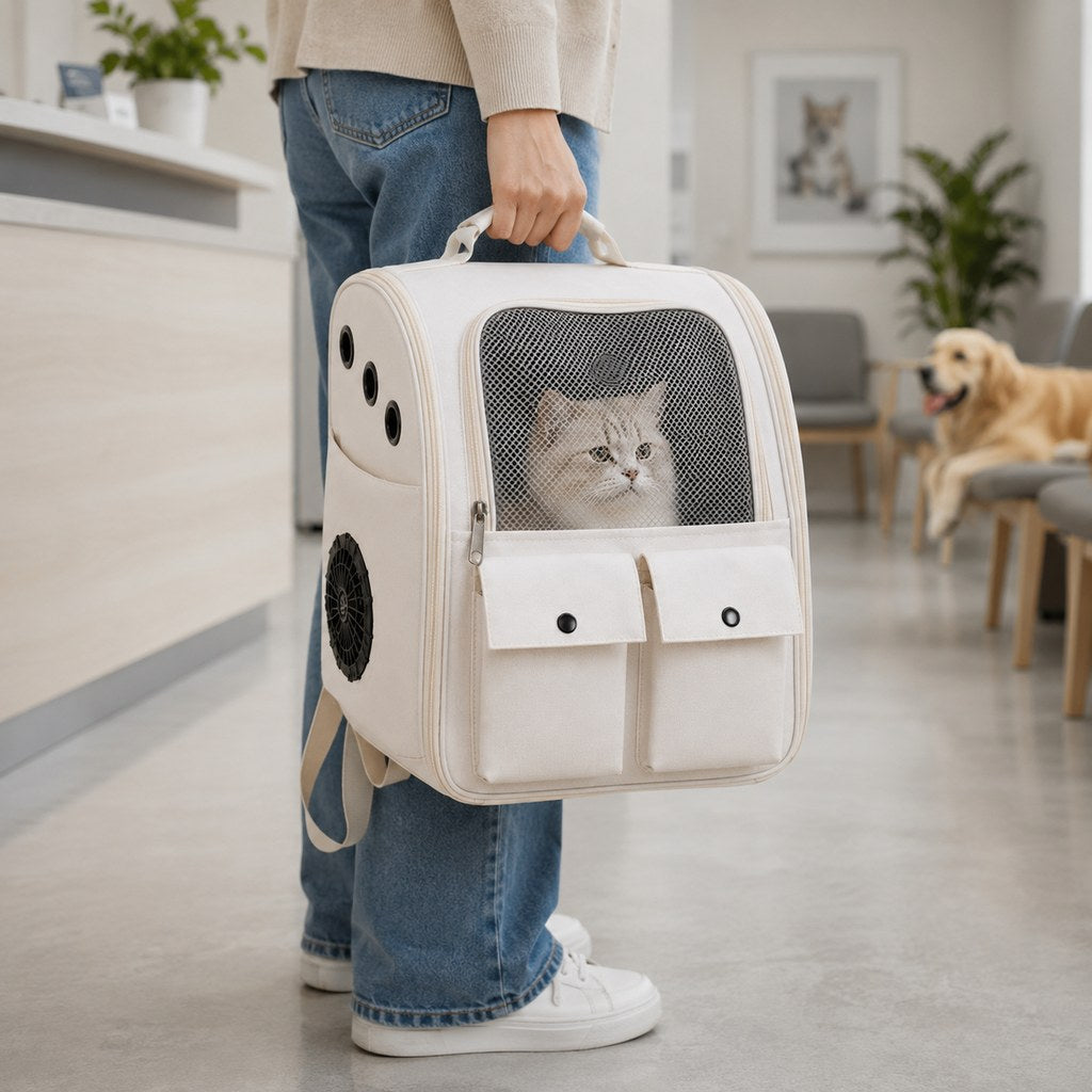 Malloren USB-Powered Dual-Fan Cat Carrier Backpack for Vet Visits & Everyday Travel - Fan-Assisted Cooling for Less-Stuffy Trips