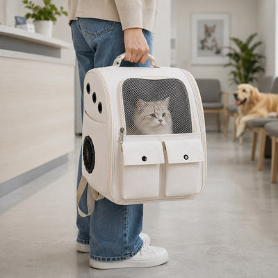 Malloren USB-Powered Dual-Fan Cat Carrier Backpack for Vet Visits & Everyday Travel - Fan-Assisted Cooling for Less-Stuffy Trips