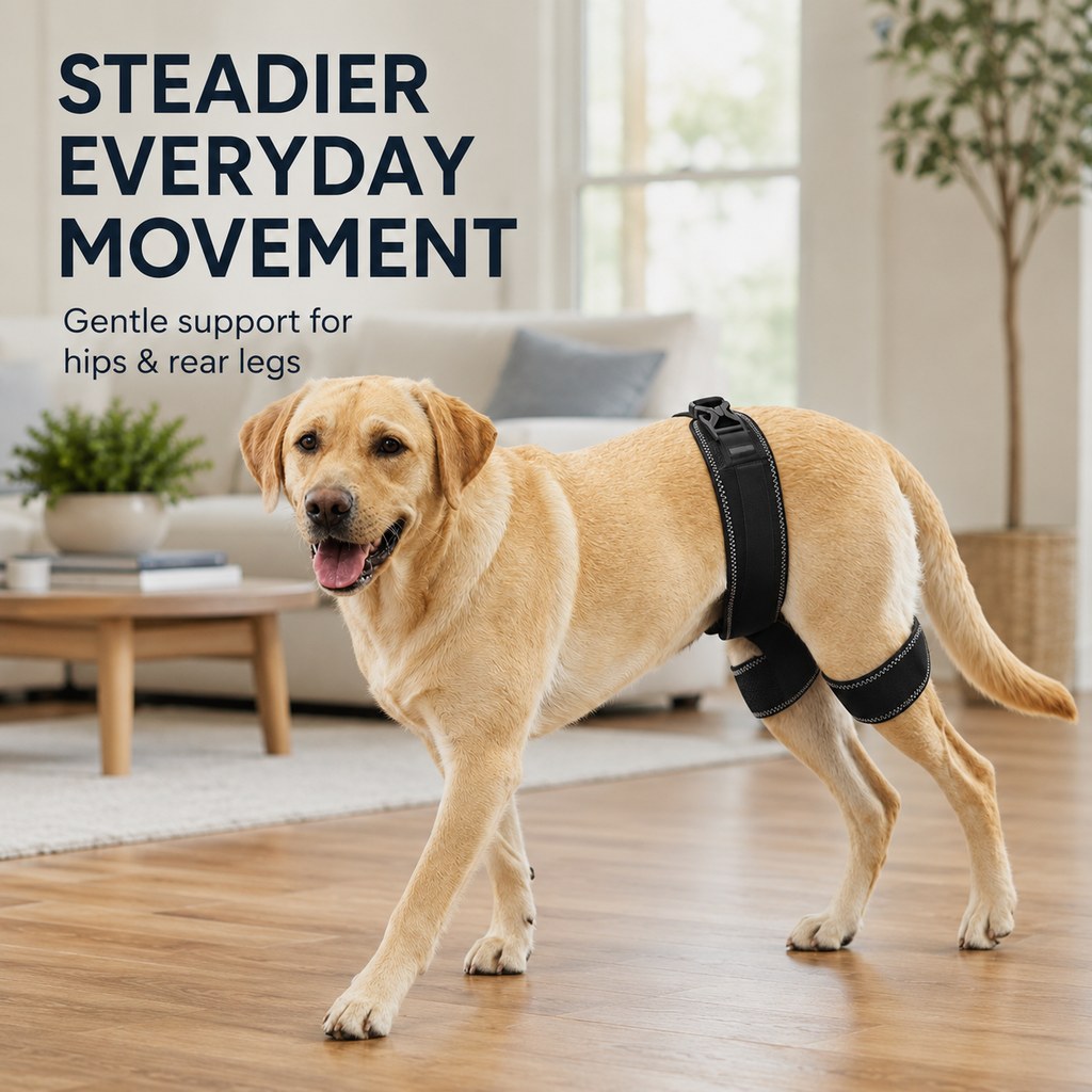 Malloren Dog Hip & Rear Leg Support Brace – Adjustable Dual Hind-Leg Stability Wrap for Senior Dogs, Hardwood Floors & Daily Walks