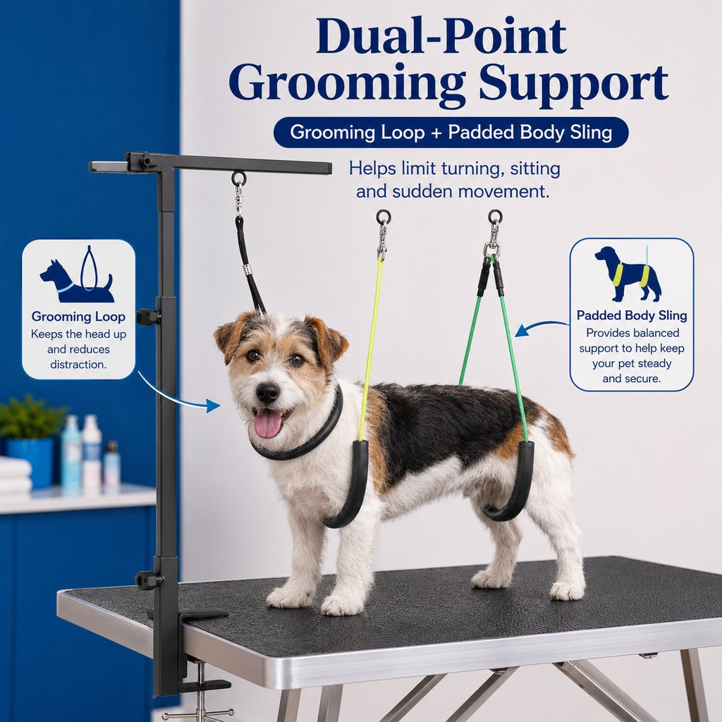 Malloren Clamp-On Pet Grooming Arm for Bathing & Trimming, Foldable Dual Support Holder for Small & Medium Dogs