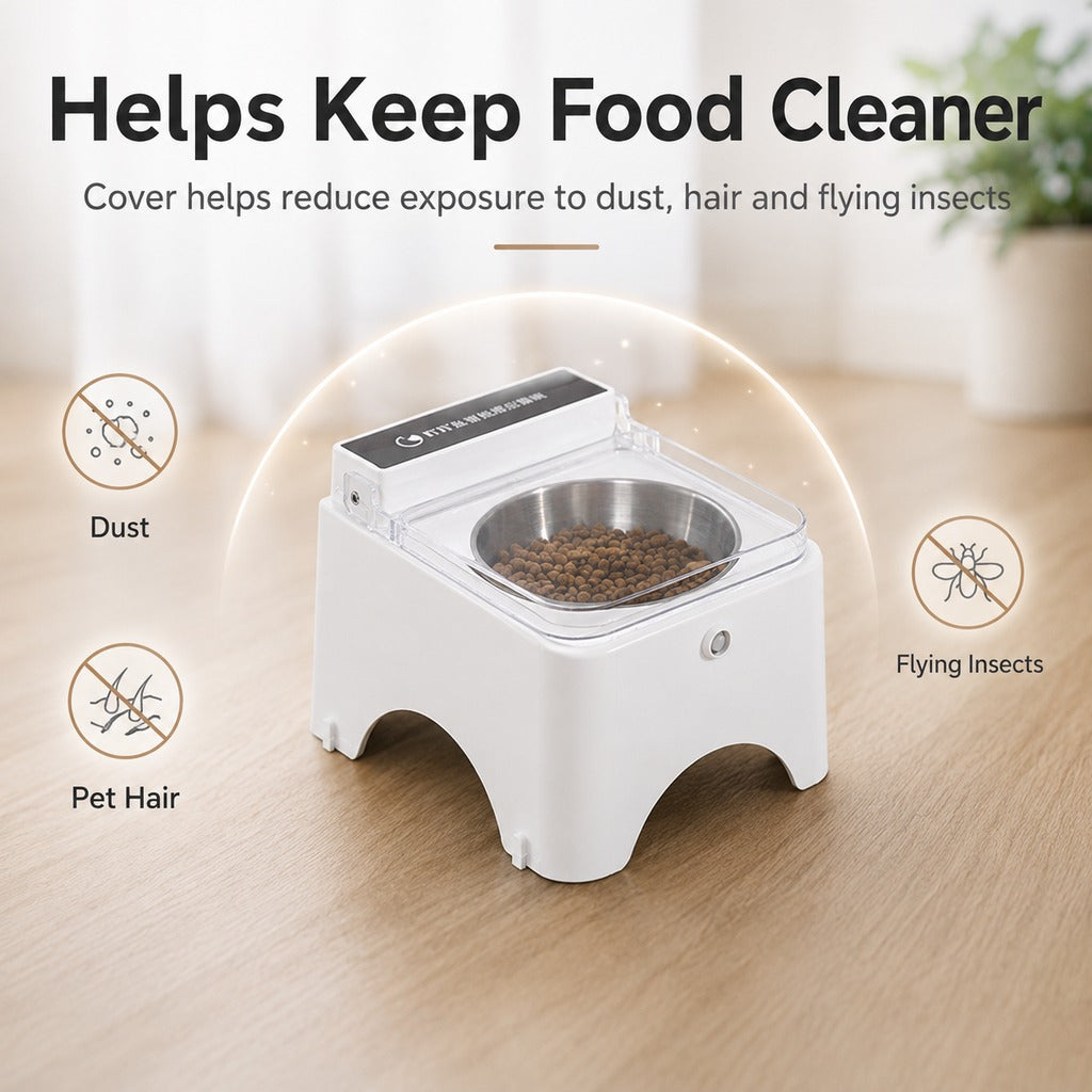 Malloren Smart Auto-Opening Covered Cat Bowl for Cleaner Indoor Feeding - Rechargeable Dustproof Cat Feeder