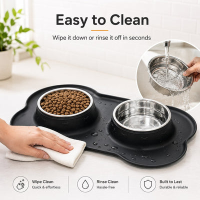 Malloren Spill-Proof Dual Pet Bowl for Cats & Dogs - Mess-Free Food & Water Station for Cleaner Floors