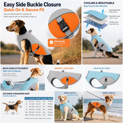 Malloren Dog Cooling Vest for Summer Walks - Wet-to-Cool Lightweight Jacket with Leash Ring for Hot Weather Outdoor Comfort