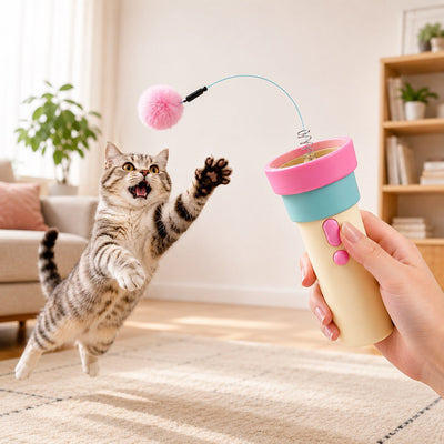 Malloren One-Click Electric Cat Teaser Launcher for Indoor Cats - Chase & Pounce Play Without Constant Wand Waving