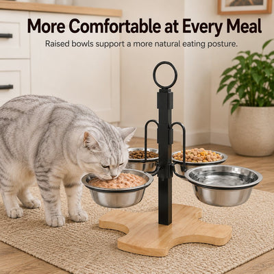 Malloren 4-Bowl Adjustable Elevated Pet Feeder for Cats & Small Dogs - Organized Food and Water Station